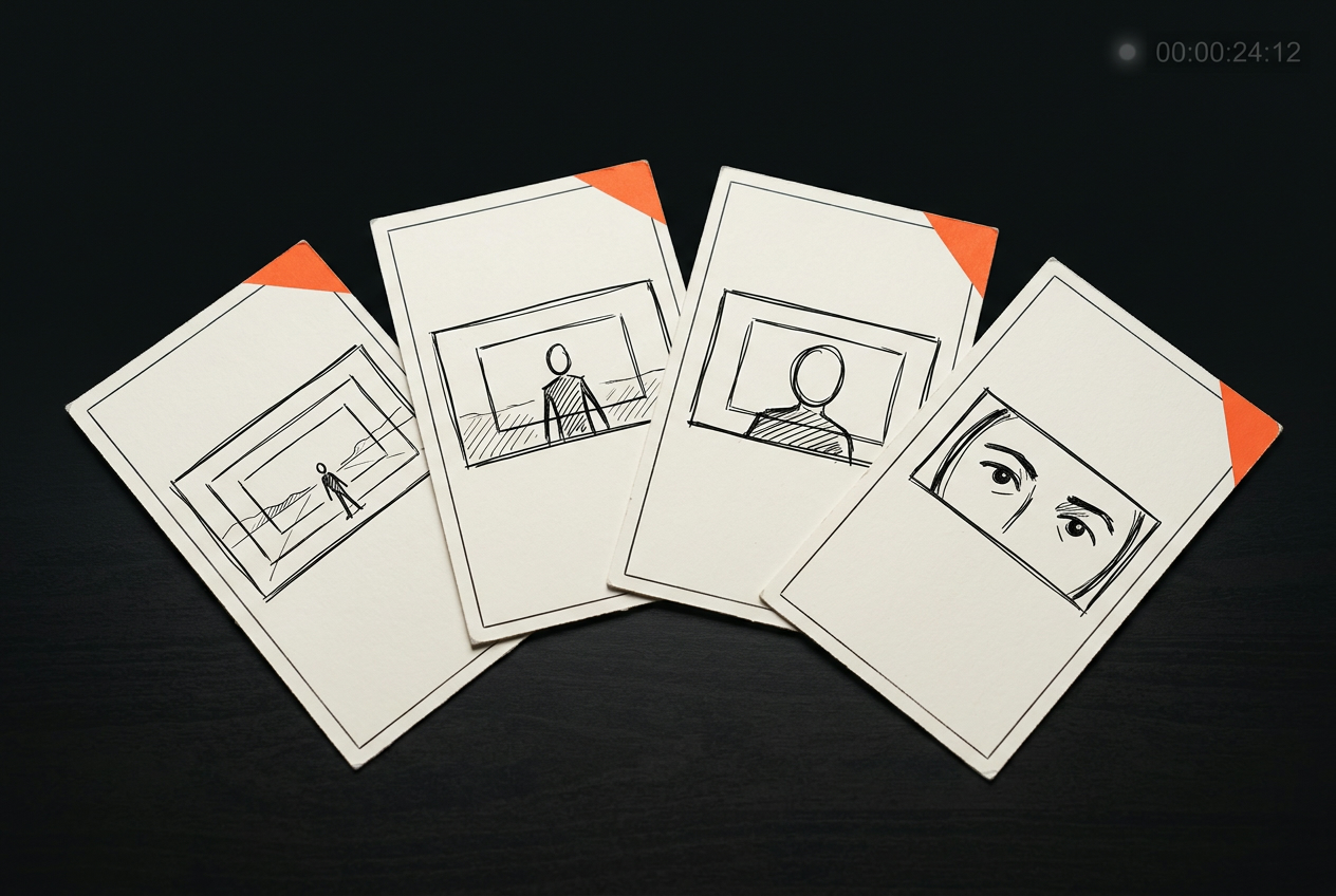 Shot cards — One card per shot, framing on front